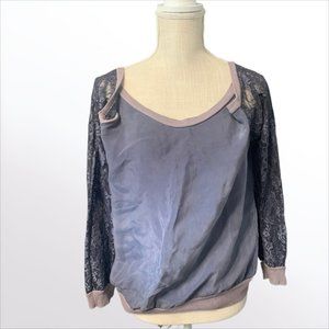 Purple Cold Shoulder Lace Sleeve Top by Miss Ferriday